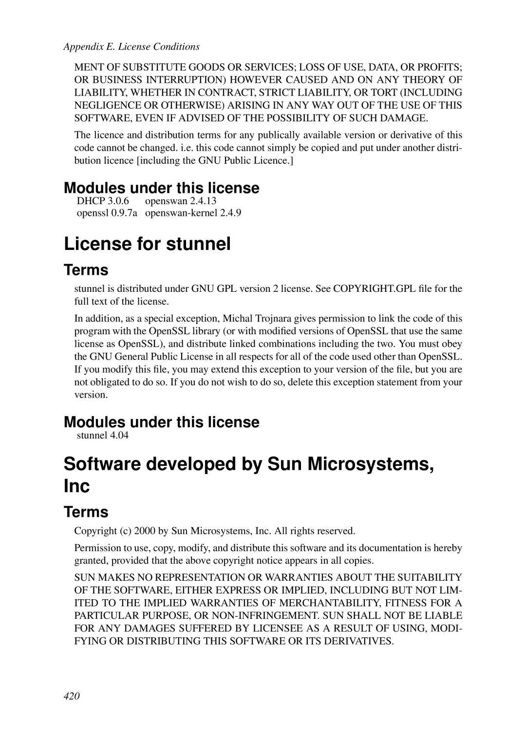 HP VCX Software manual License for stunnel, Software developed by Sun Microsystems, Inc 