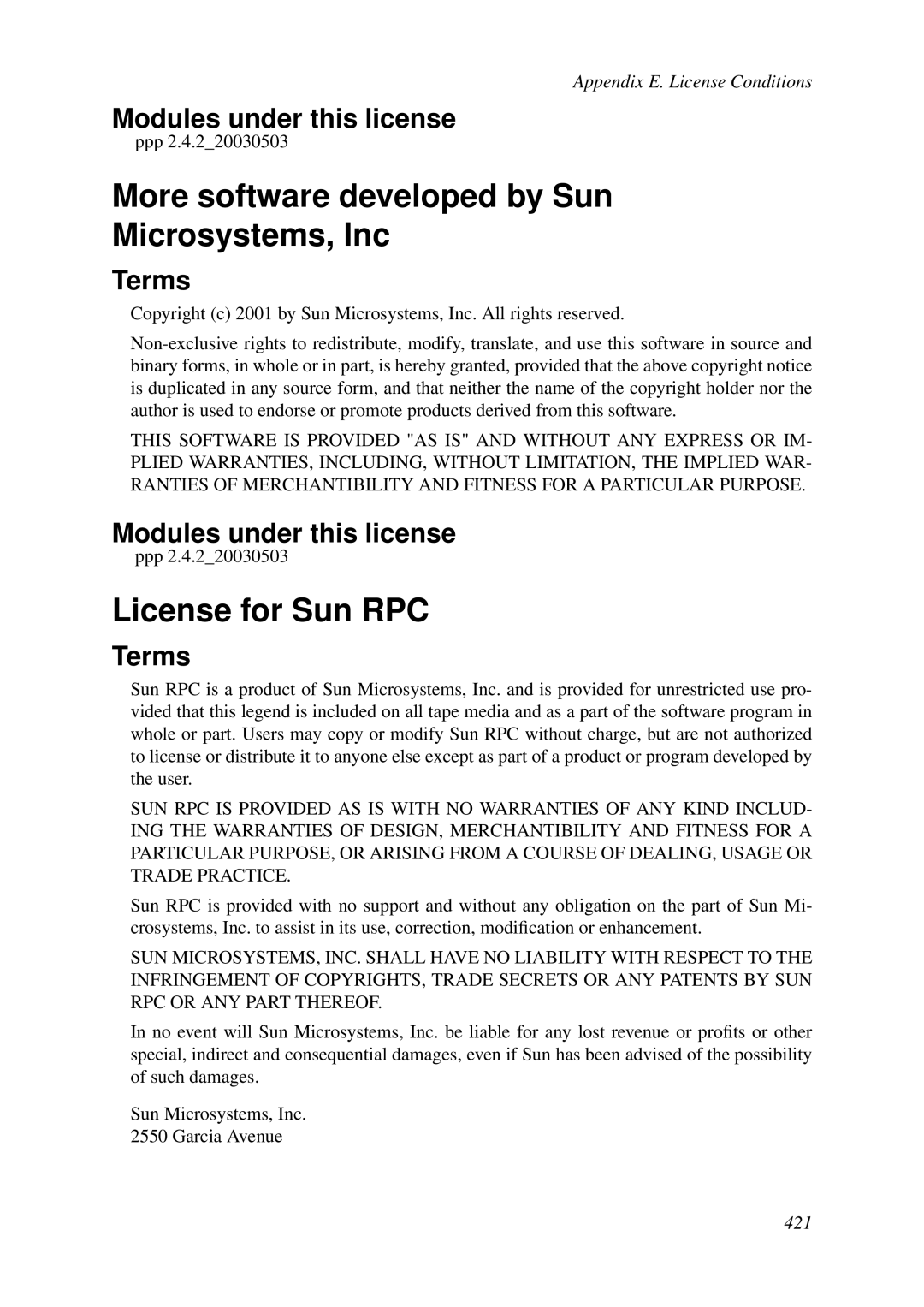 HP VCX Software manual More software developed by Sun Microsystems, Inc, License for Sun RPC 