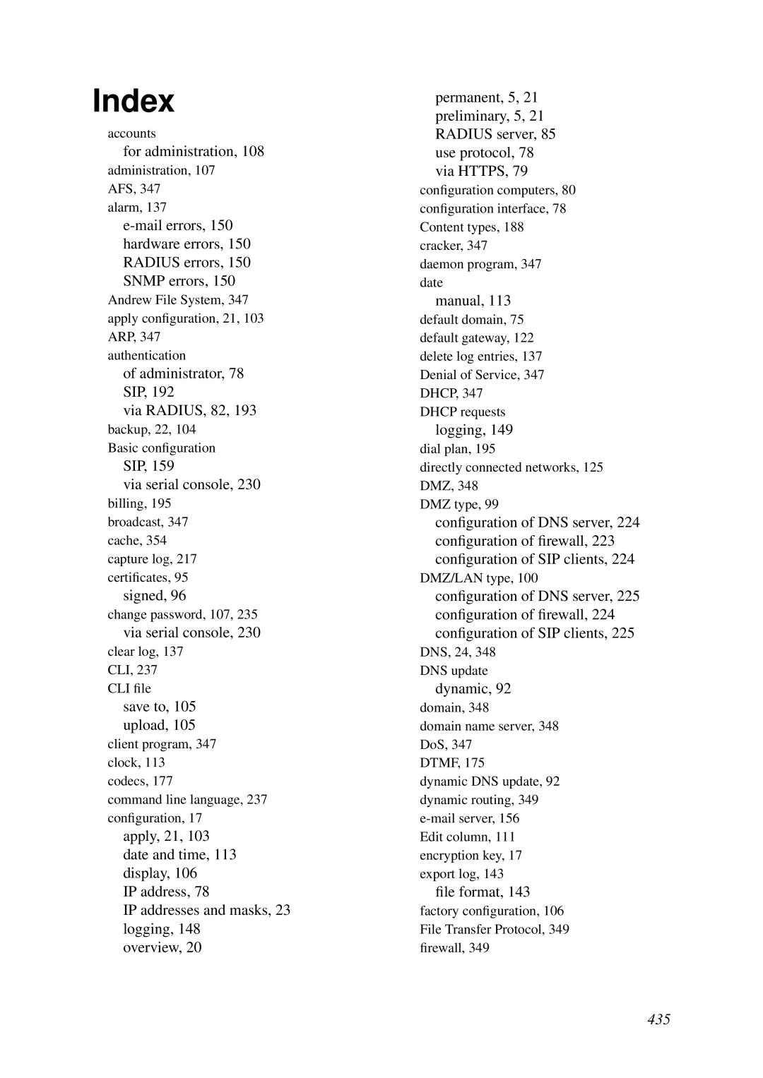 HP VCX Software manual Index, For administration 