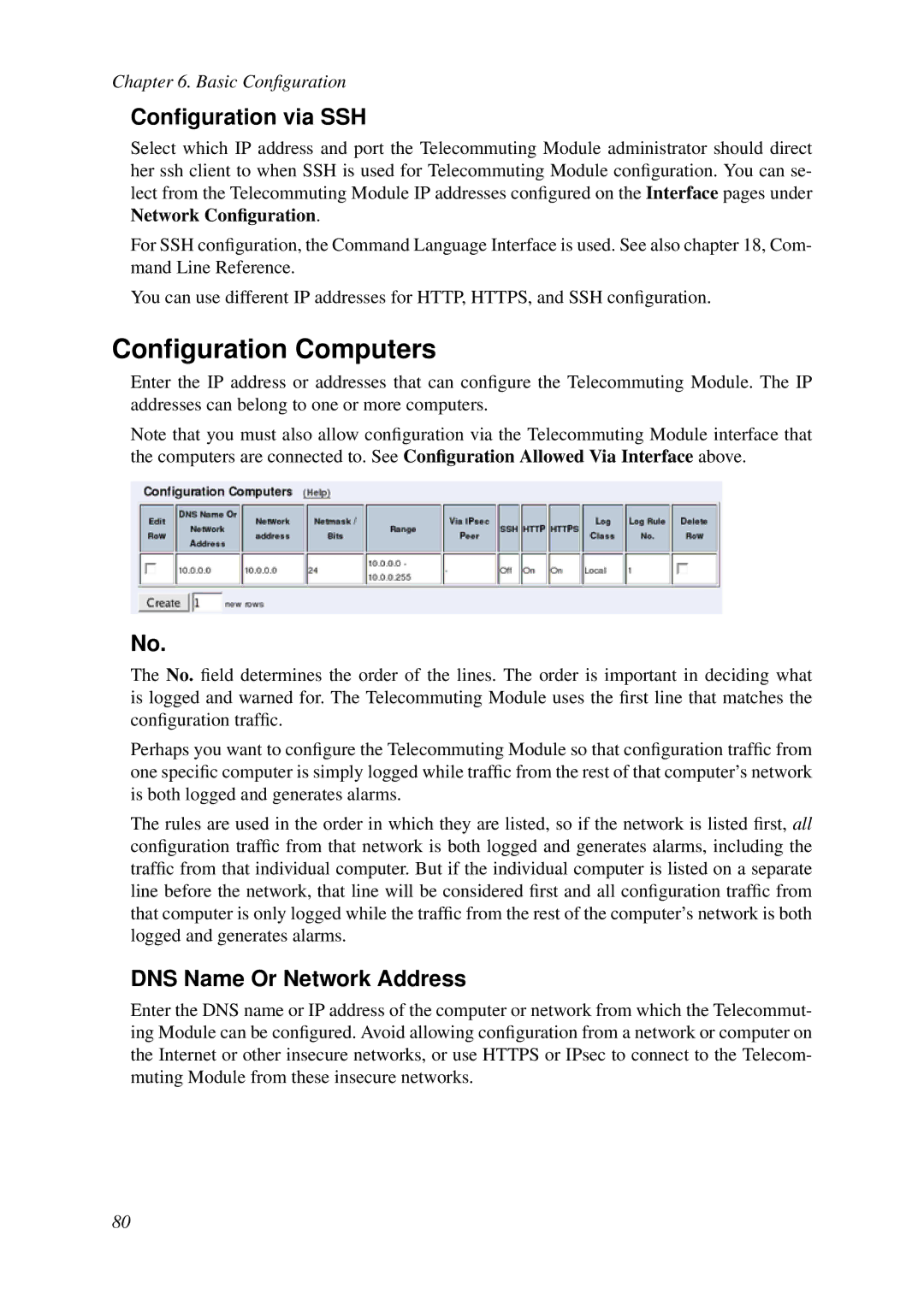 HP VCX Software manual Conﬁguration Computers, Conﬁguration via SSH, DNS Name Or Network Address 