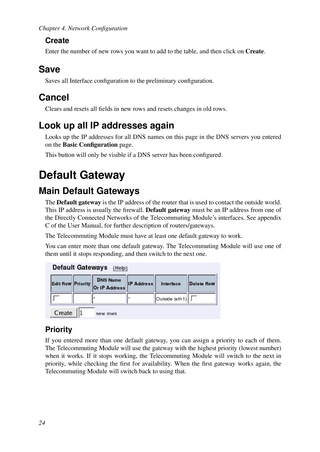 HP VCX Software manual Save, Cancel, Look up all IP addresses again, Main Default Gateways 