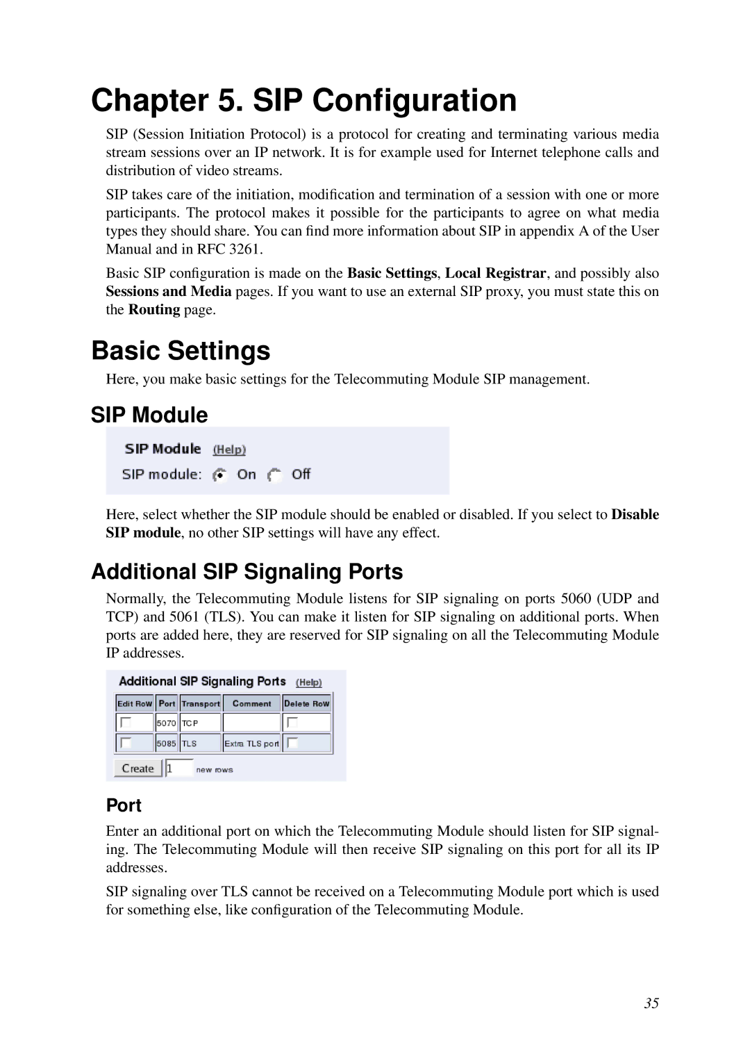 HP VCX Software manual SIP Conﬁguration, Basic Settings, SIP Module, Additional SIP Signaling Ports 