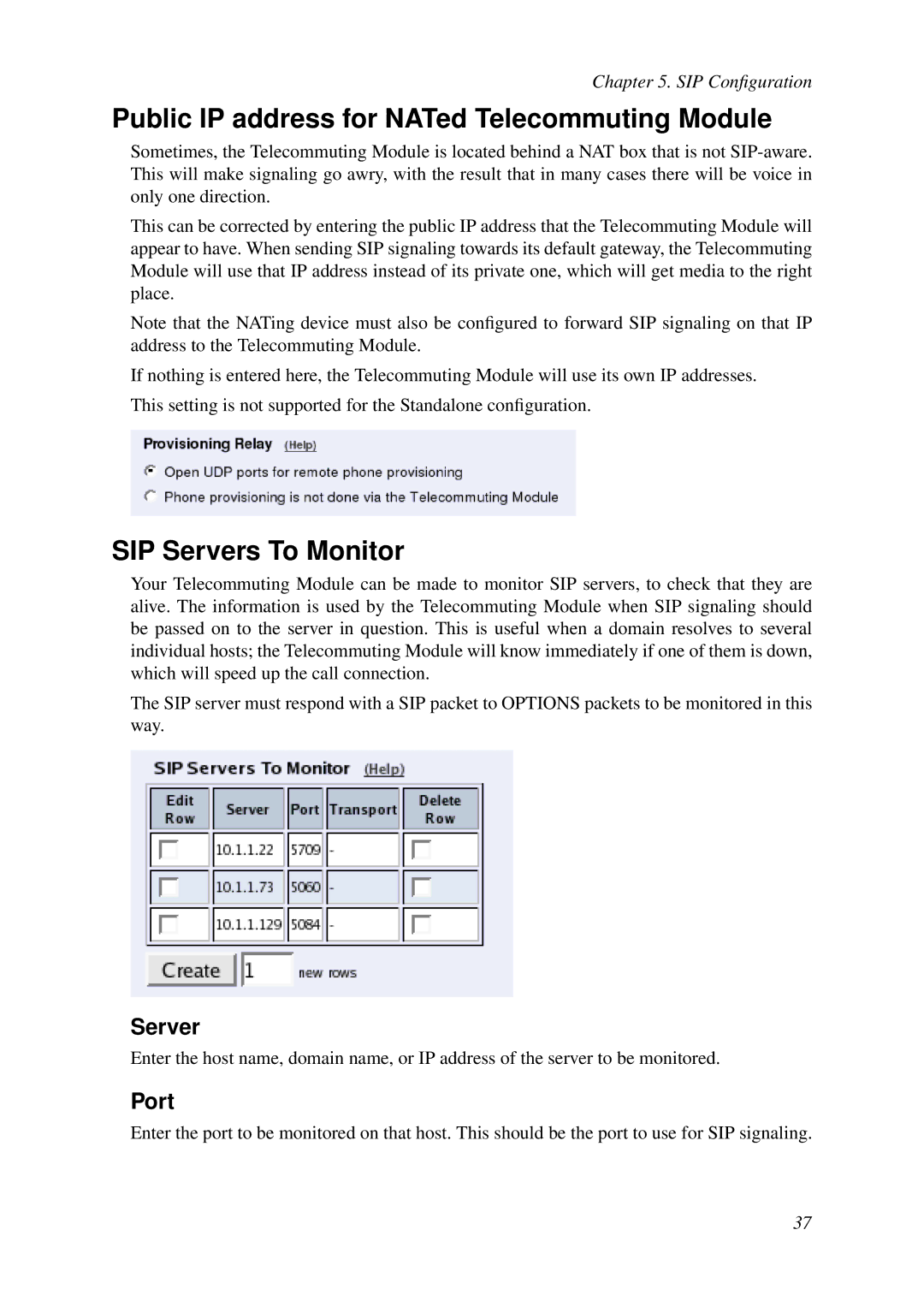 HP VCX Software manual Public IP address for NATed Telecommuting Module, SIP Servers To Monitor 