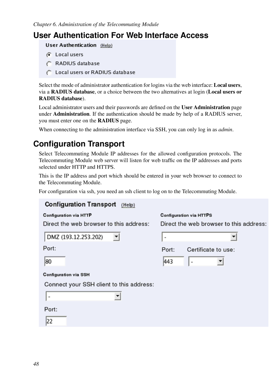 HP VCX Software manual User Authentication For Web Interface Access, Conﬁguration Transport 