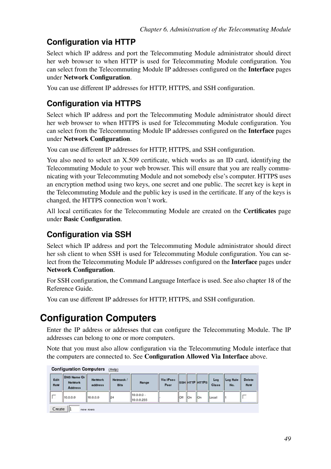 HP VCX Software manual Conﬁguration Computers, Conﬁguration via Https, Conﬁguration via SSH 