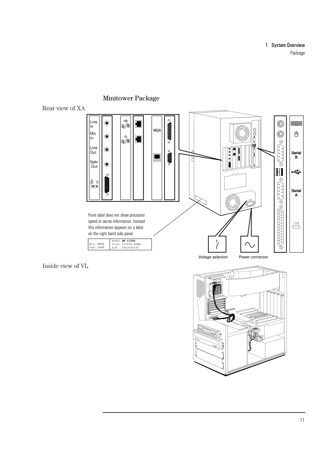 HP Vectra VL 5/xxx 5 manual Minitower Package, Line Mic Out Spkr 