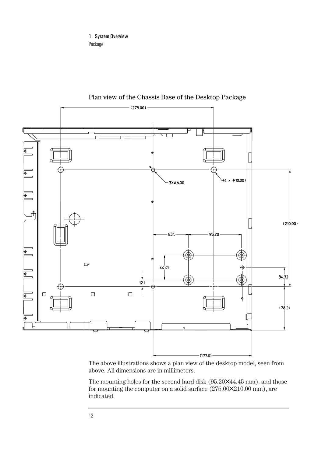 HP Vectra VL 5/xxx 5 manual Plan view of the Chassis Base of the Desktop Package 