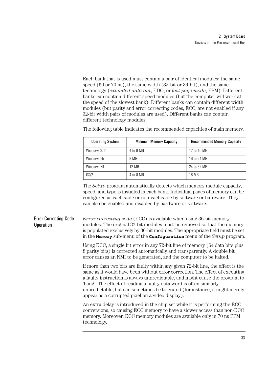 HP Vectra VL 5/xxx 5 manual Error Correcting Code Operation 