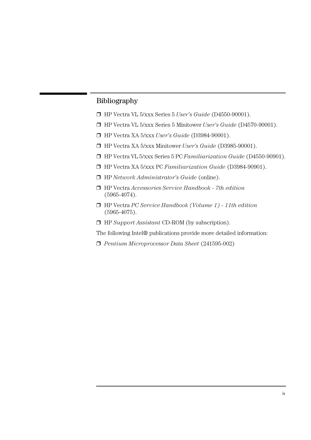 HP Vectra VL 5/xxx 5 manual Bibliography 