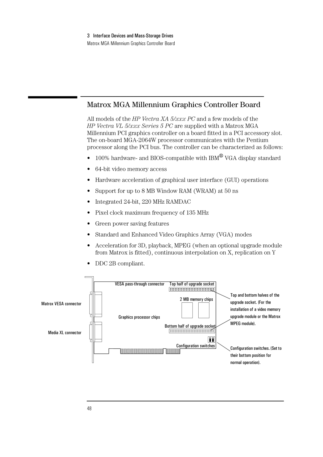 HP Vectra VL 5/xxx 5 manual Matrox MGA Millennium Graphics Controller Board 