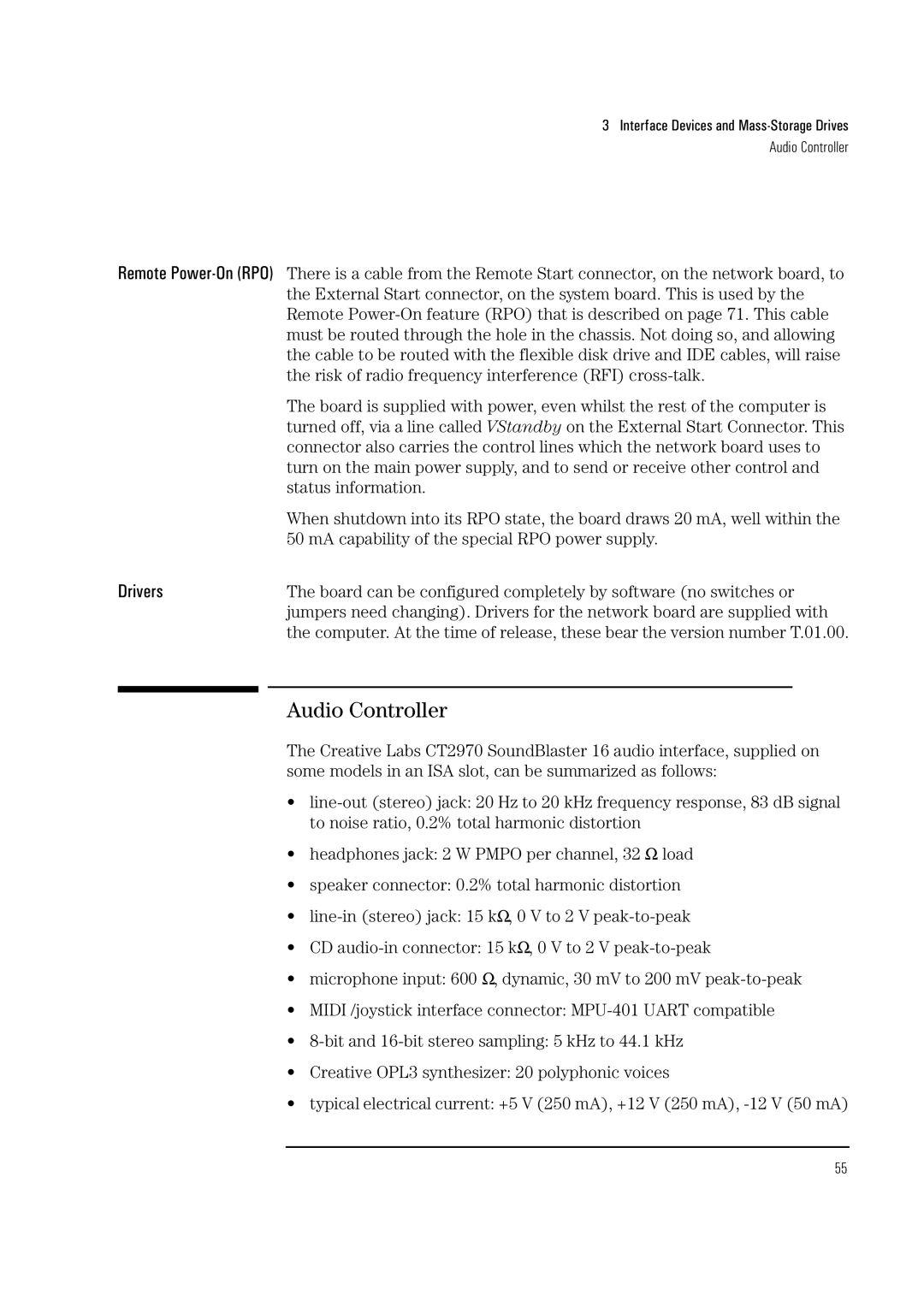 HP Vectra VL 5/xxx 5 manual Audio Controller, MA capability of the special RPO power supply 