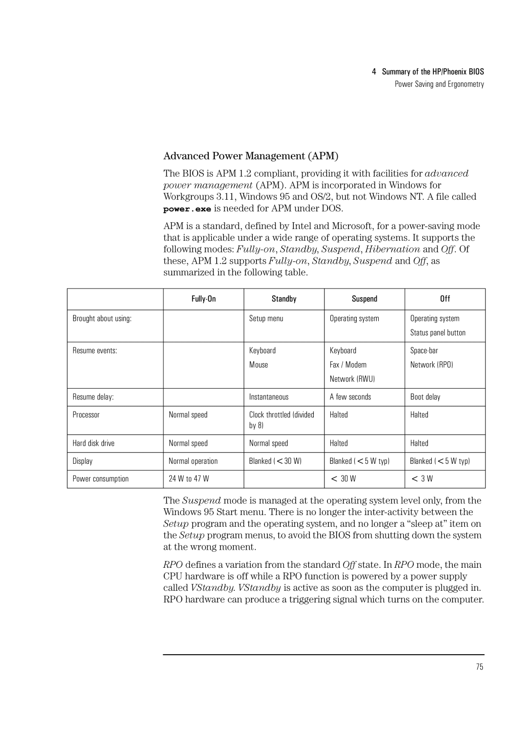 HP Vectra VL 5/xxx 5 manual Advanced Power Management APM 