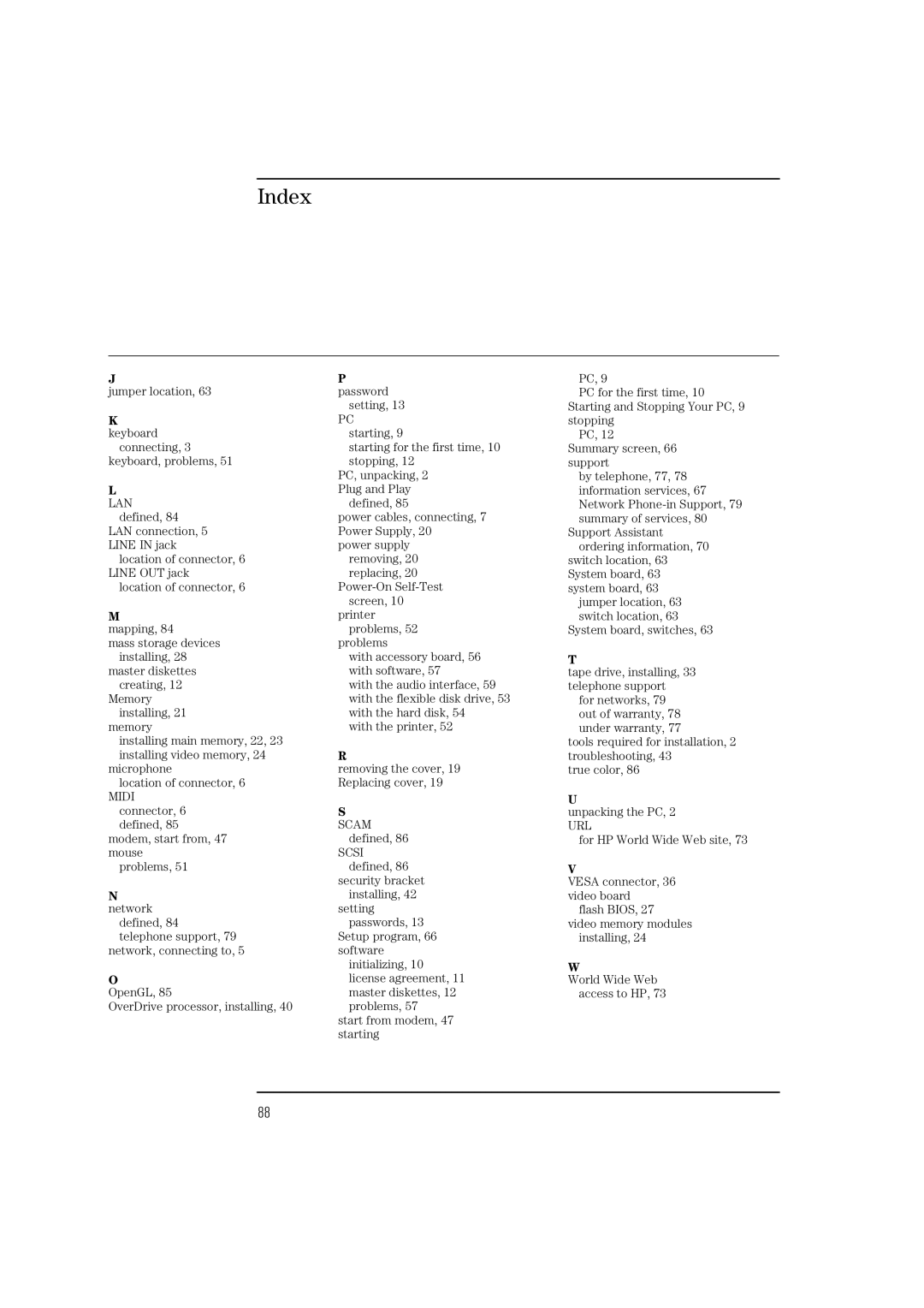 HP Vectra VL 5/xxx manual Index, Lan 