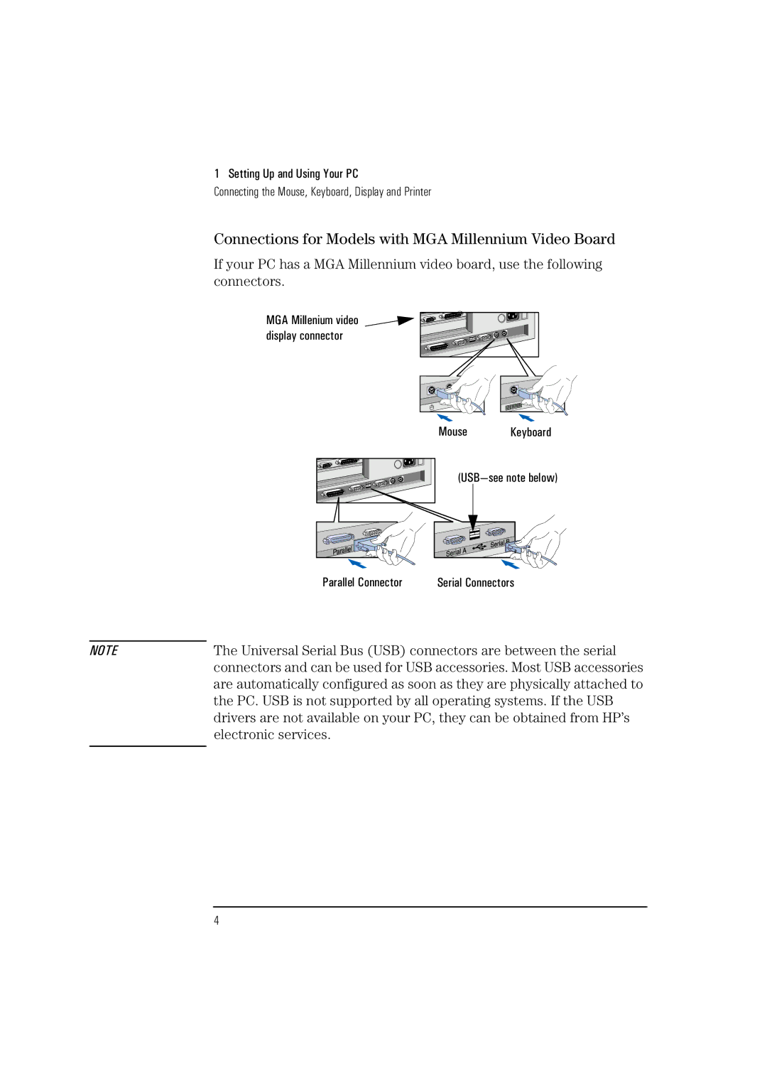 HP Vectra VL 5/xxx manual Connections for Models with MGA Millennium Video Board, Electronic services 