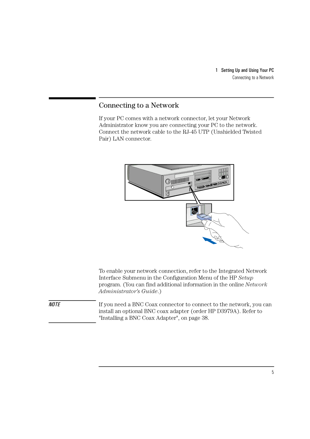 HP Vectra VL 5/xxx manual Connecting to a Network 