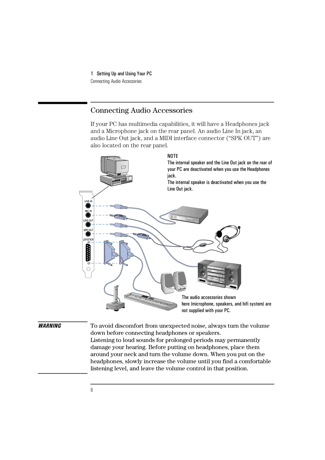 HP Vectra VL 5/xxx manual Connecting Audio Accessories 