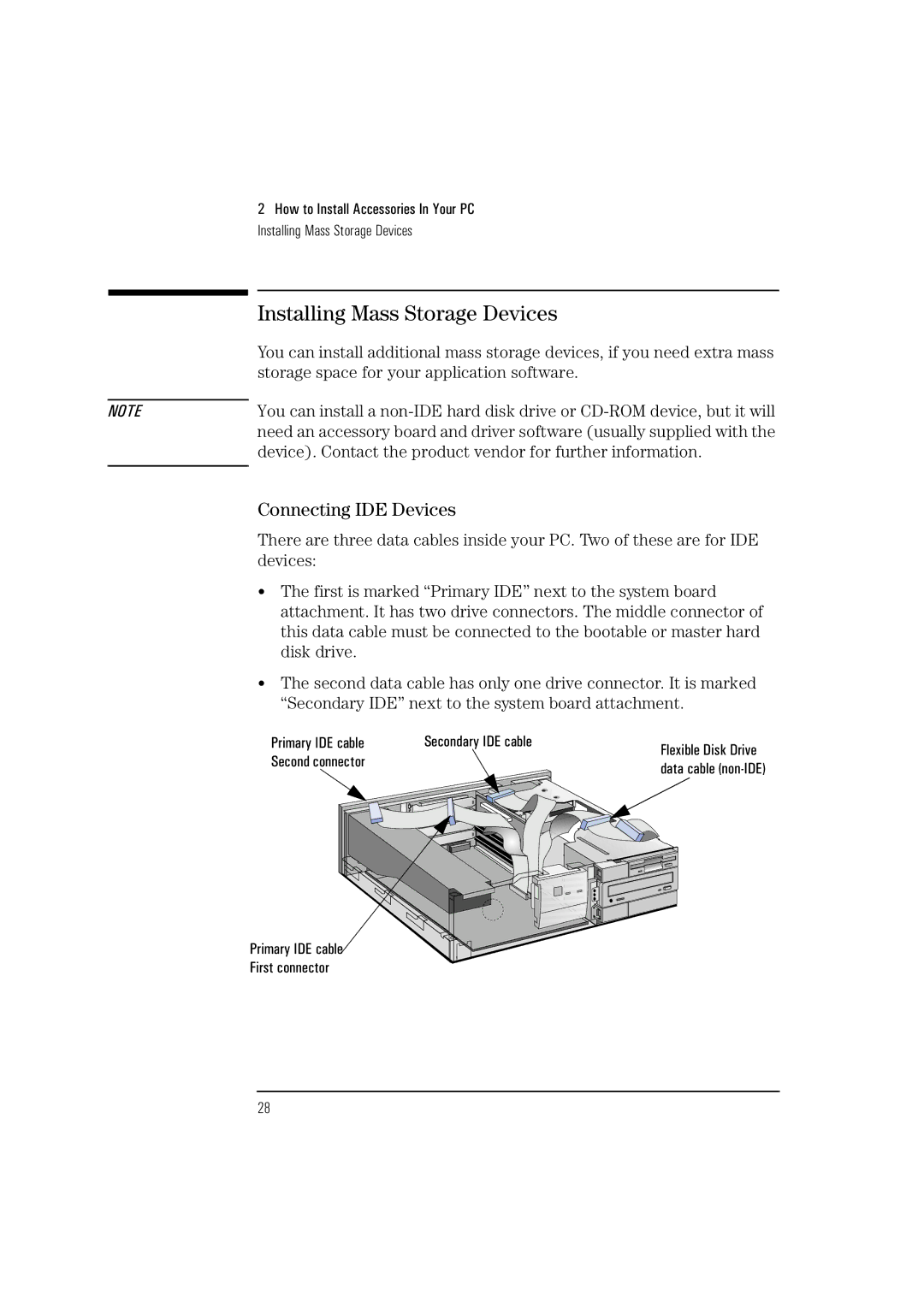 HP Vectra VL 5/xxx manual Installing Mass Storage Devices, Connecting IDE Devices 