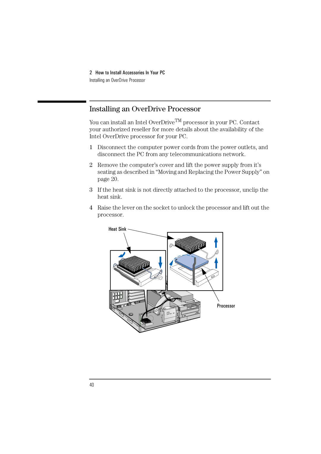 HP Vectra VL 5/xxx manual Installing an OverDrive Processor 