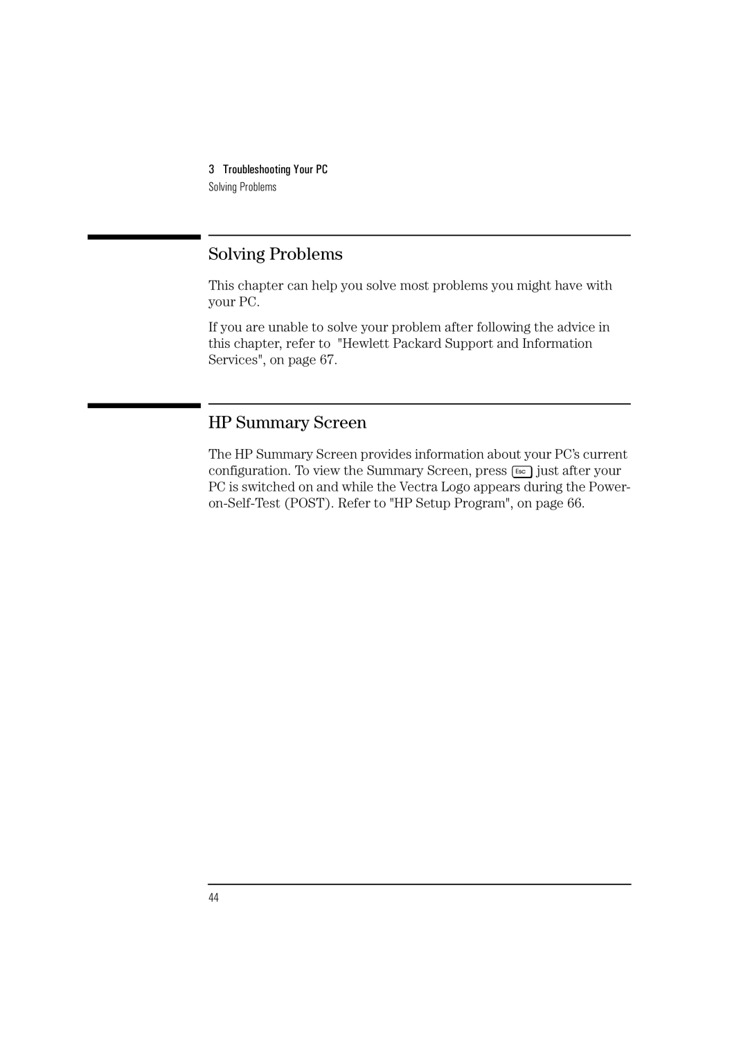 HP Vectra VL 5/xxx manual Solving Problems, HP Summary Screen 