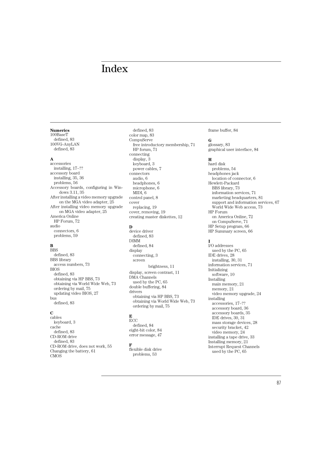 HP Vectra VL 5/xxx manual Index 