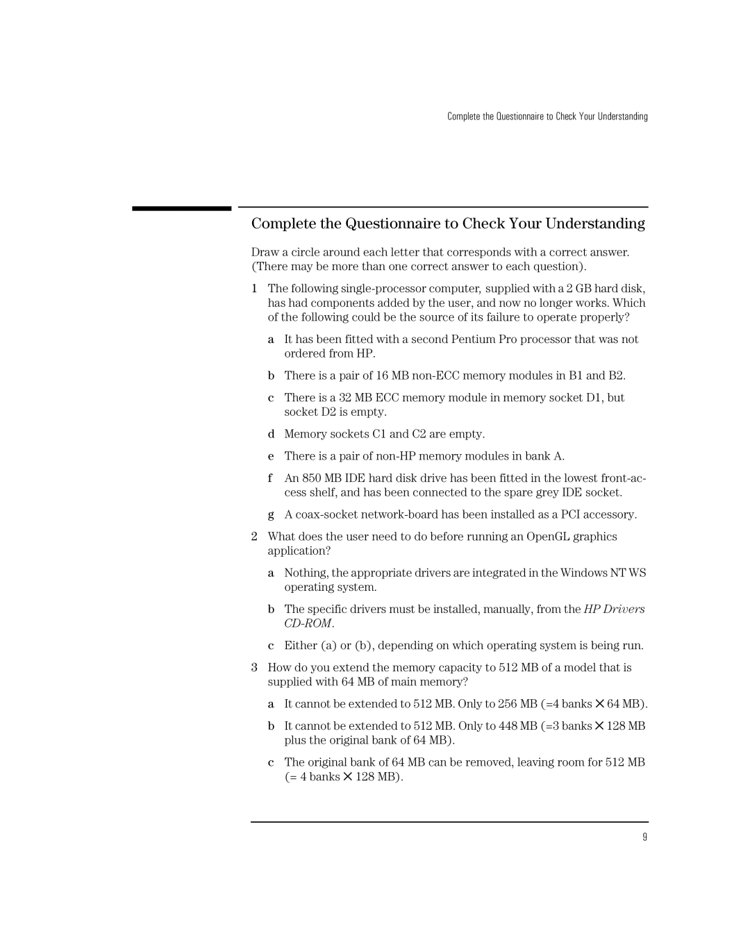 HP Vectra XW manual Complete the Questionnaire to Check Your Understanding 