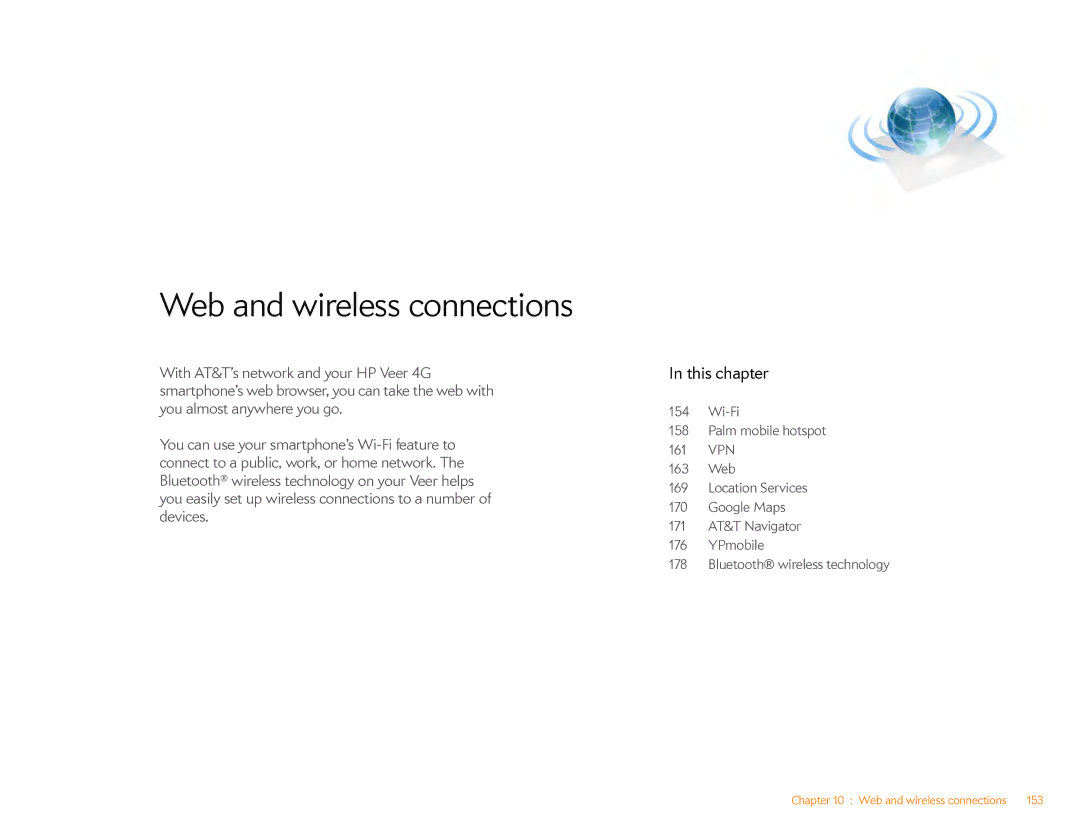 HP Veer 4G (AT&T) manual Web and wireless connections, This chapter 