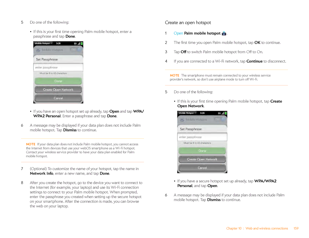 HP Veer 4G (AT&T) manual Create an open hotspot 