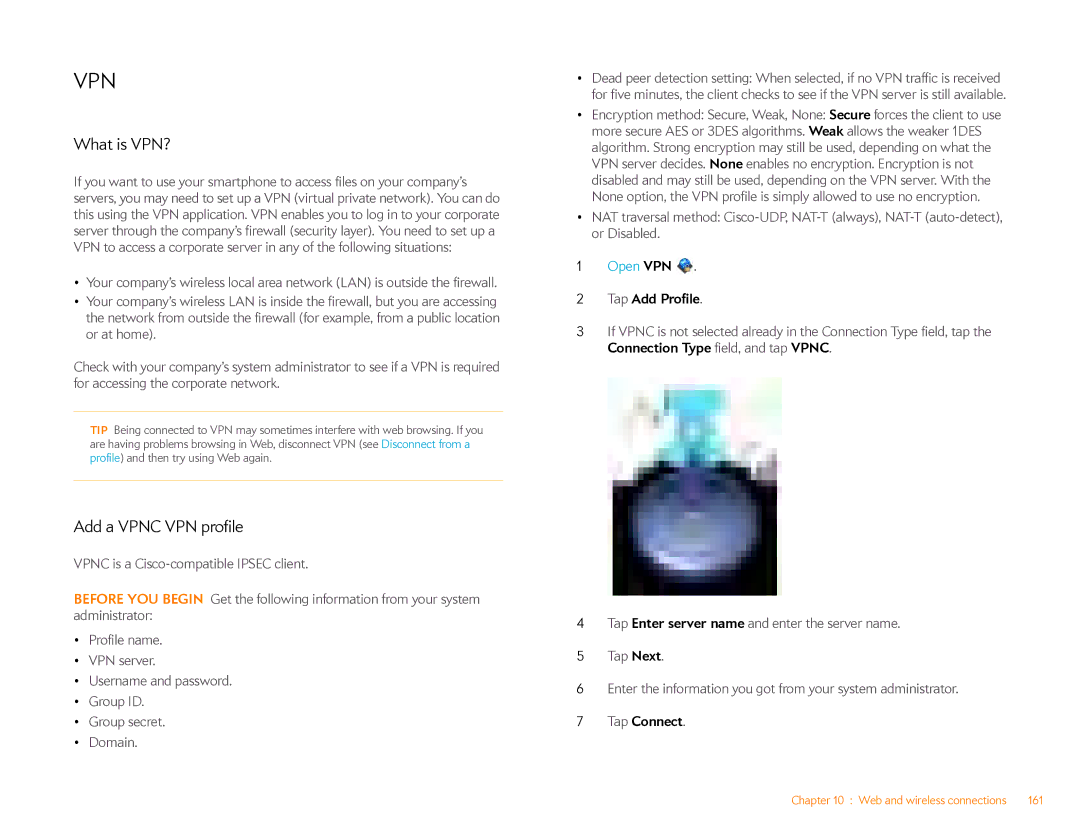 HP Veer 4G (AT&T) manual What is VPN?, Add a Vpnc VPN profile, Tap Add Profile 