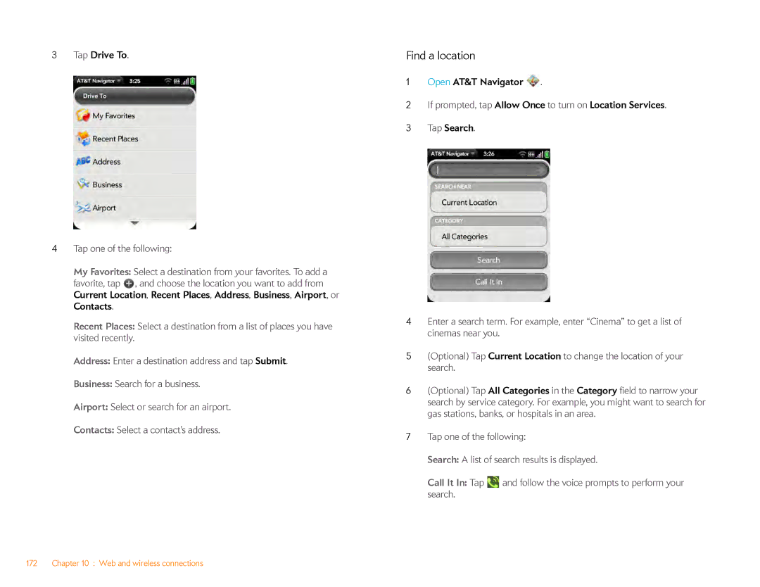 HP Veer 4G (AT&T) manual Find a location, Tap Drive To, Tap Search 