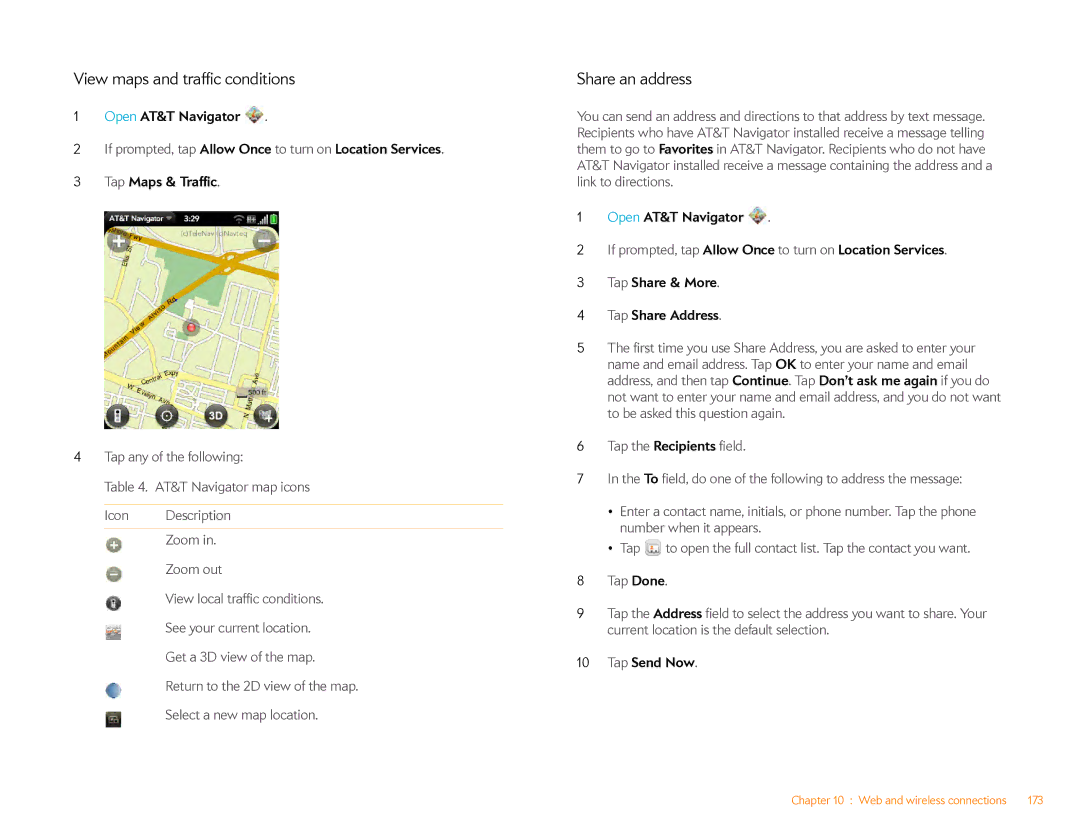 HP Veer 4G (AT&T) manual View maps and traffic conditions, Share an address, Tap Maps & Traffic, Tap Send Now 