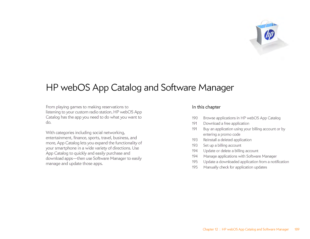 HP Veer 4G (AT&T) manual HP webOS App Catalog and Software Manager, This chapter 