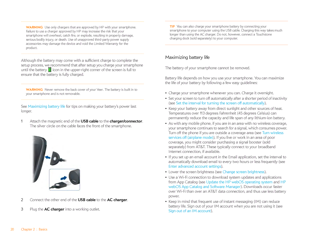 HP Veer 4G (AT&T) manual Maximizing battery life 