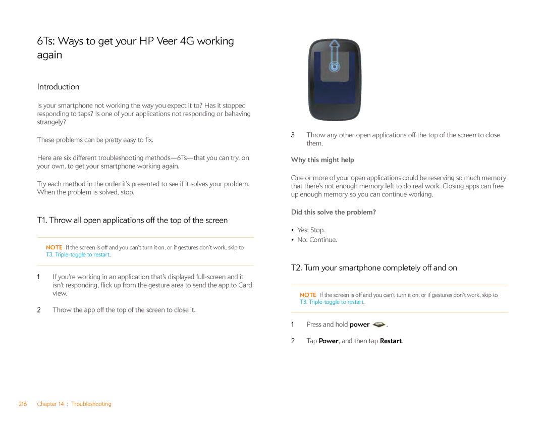 HP Veer 4G (AT&T) manual 6Ts Ways to get your HP Veer 4G working again, Introduction 