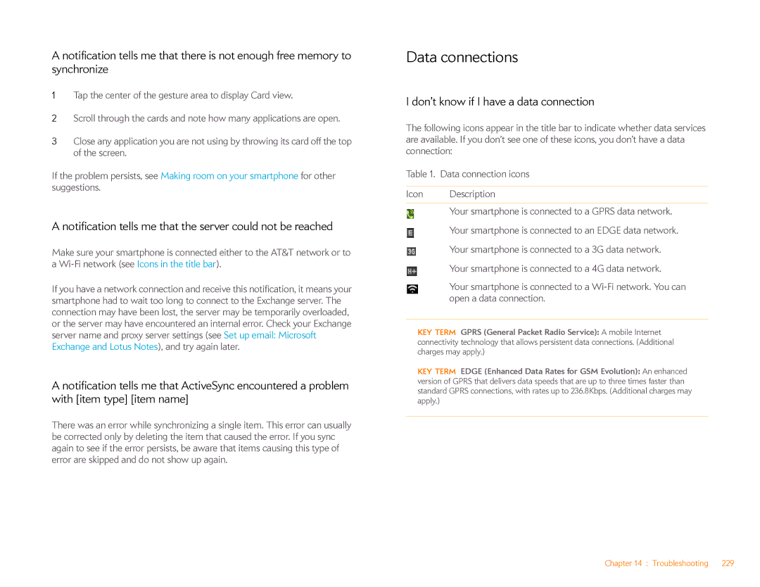 HP Veer 4G (AT&T) manual Data connections, Notification tells me that the server could not be reached 