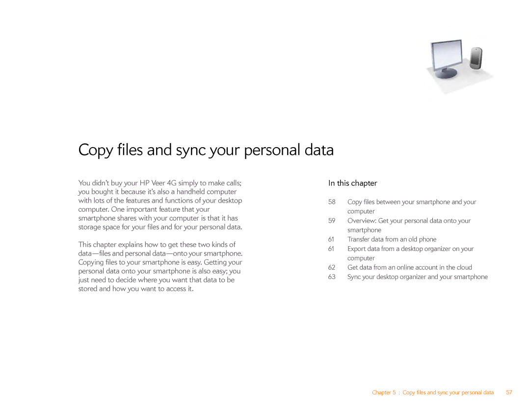 HP Veer 4G (AT&T) manual Copy files and sync your personal data, This chapter 