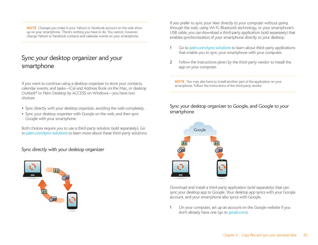 HP Veer 4G (AT&T) manual Sync your desktop organizer and your smartphone, Sync directly with your desktop organizer 