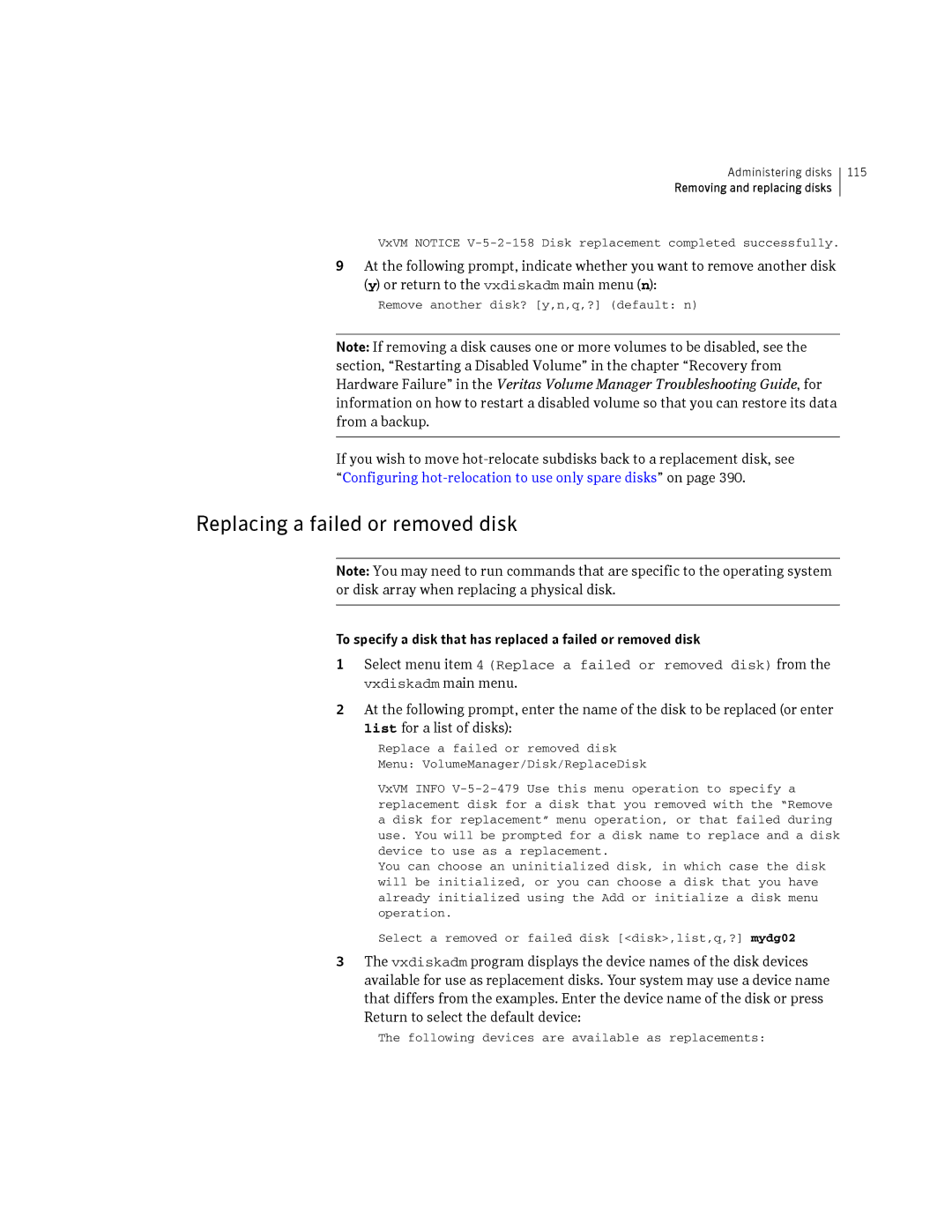 HP Veritas Volume Manager 5.0 -UX 11i v3 manual Replacing a failed or removed disk 