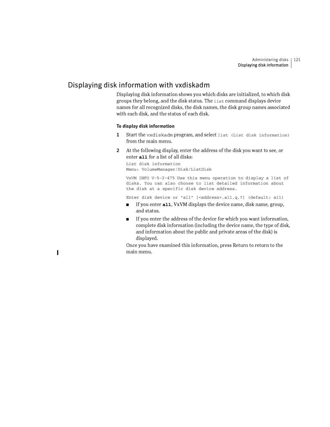 HP Veritas Volume Manager 5.0 -UX 11i v3 manual Displaying disk information with vxdiskadm 