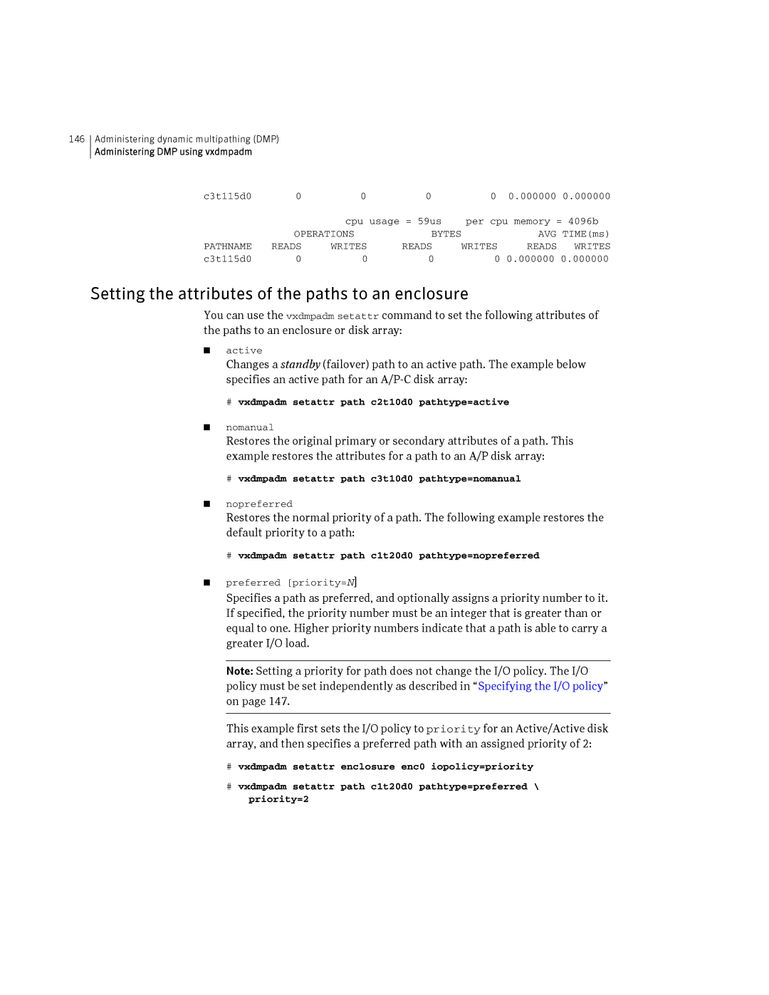 HP Veritas Volume Manager 5.0 -UX 11i v3 manual Setting the attributes of the paths to an enclosure 