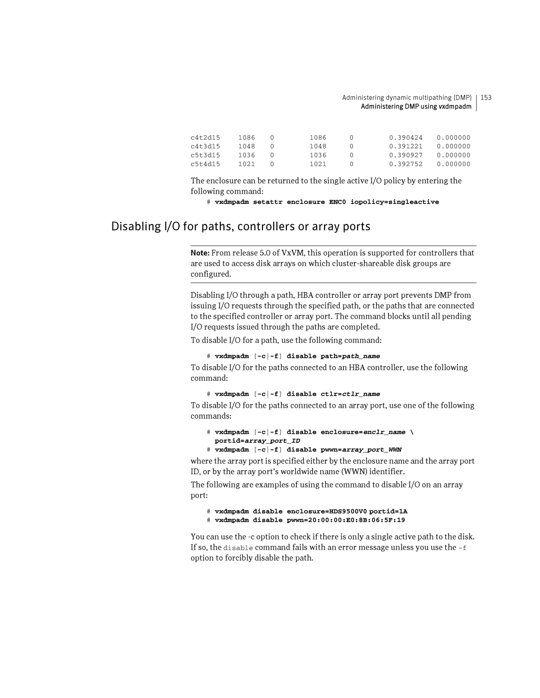 HP Veritas Volume Manager 5.0 -UX 11i v3 manual Disabling I/O for paths, controllers or array ports 