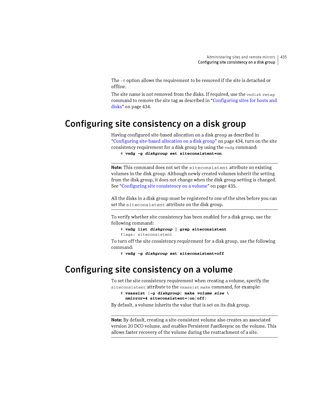 HP Veritas Volume Manager 5.0 -UX 11i v3 manual Configuring site consistency on a disk group 