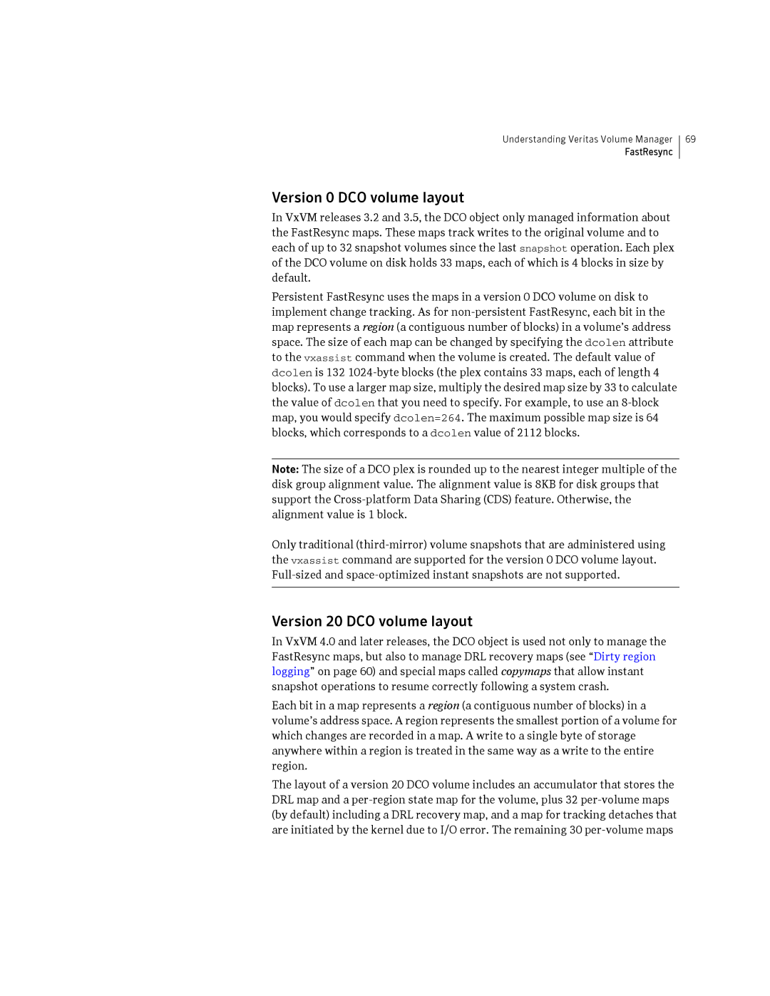 HP Veritas Volume Manager 5.0 -UX 11i v3 manual Version 0 DCO volume layout, Version 20 DCO volume layout 