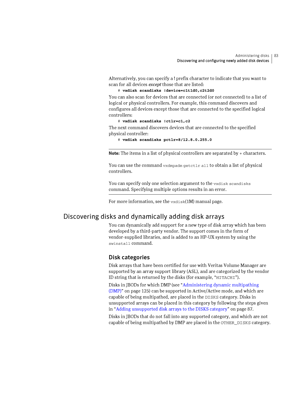 HP Veritas Volume Manager 5.0 -UX 11i v3 manual Discovering disks and dynamically adding disk arrays, Disk categories 