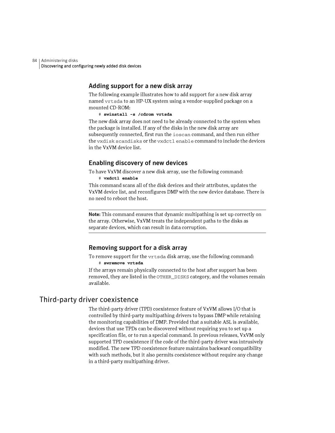 HP Veritas Volume Manager 5.0 -UX 11i v3 manual Third-party driver coexistence, Adding support for a new disk array 