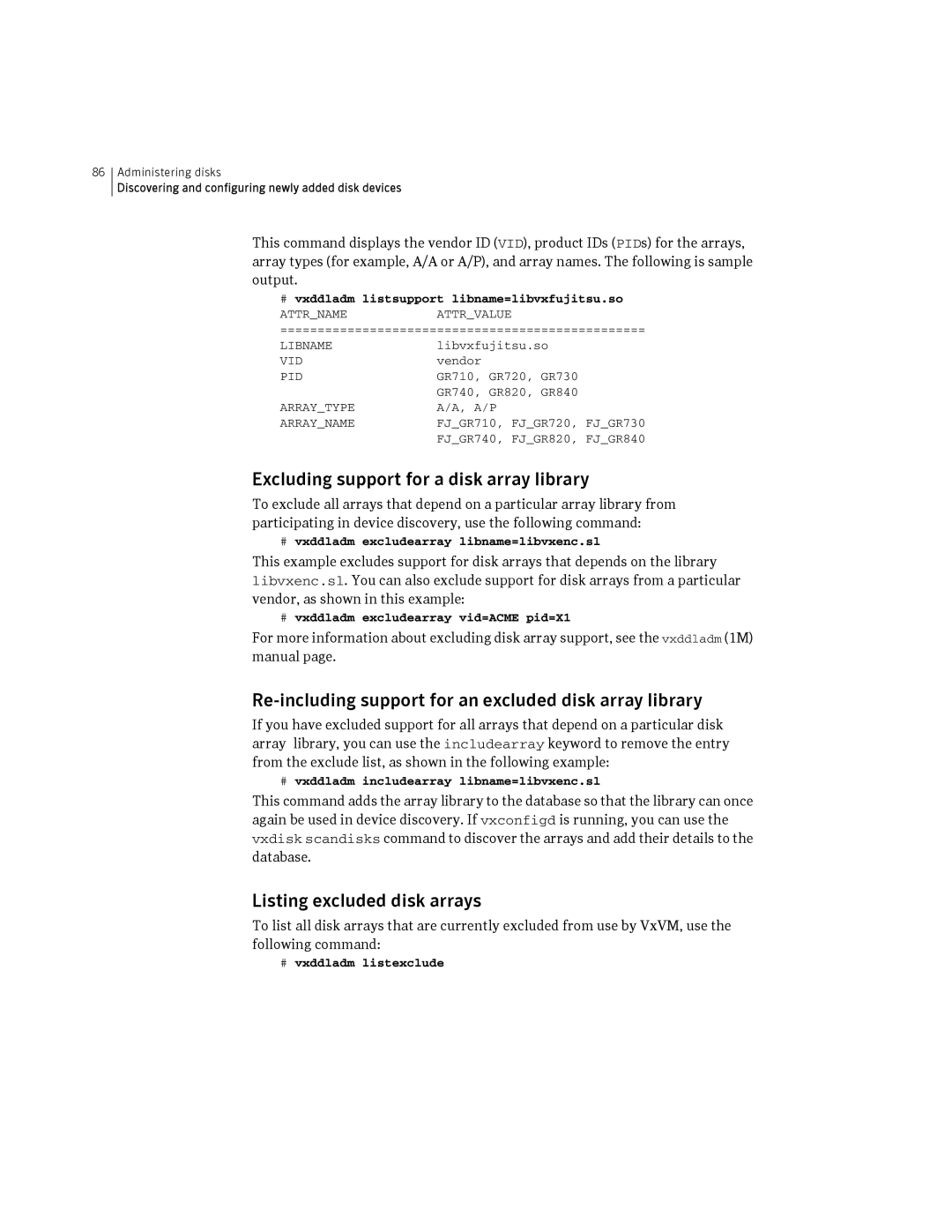HP Veritas Volume Manager 5.0 -UX 11i v3 manual Excluding support for a disk array library, Listing excluded disk arrays 