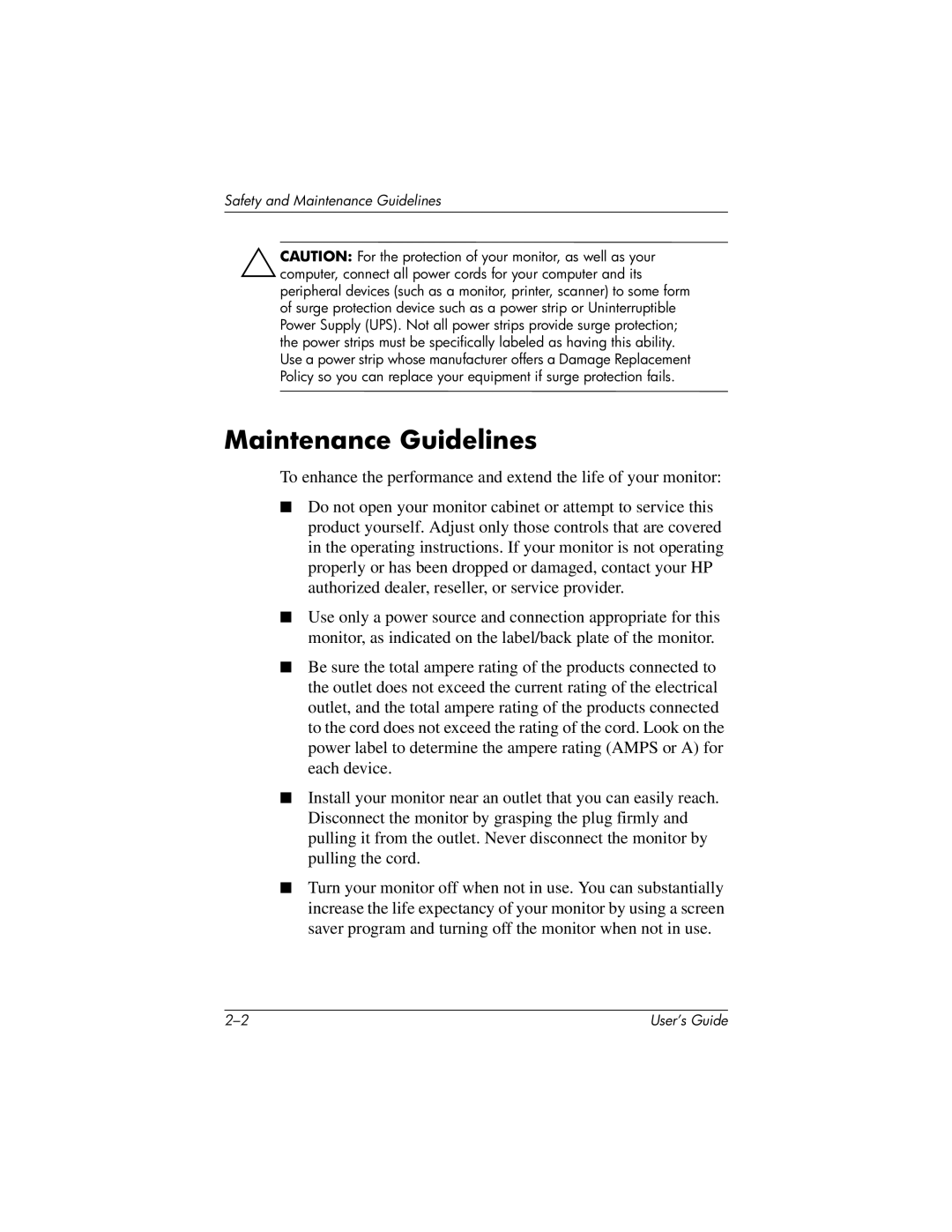 HP f1523 15 inch, vf15 15 inch manual Maintenance Guidelines 