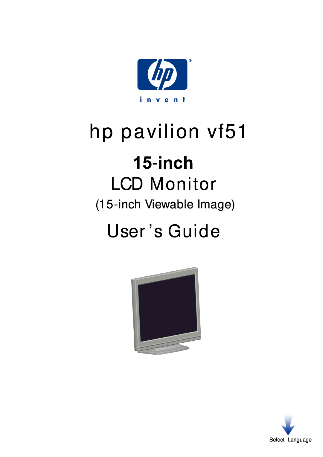 HP vf51 15 inch manual hp pavilion vf51, inch LCD Monitor, User’s Guide, inch Viewable Image 