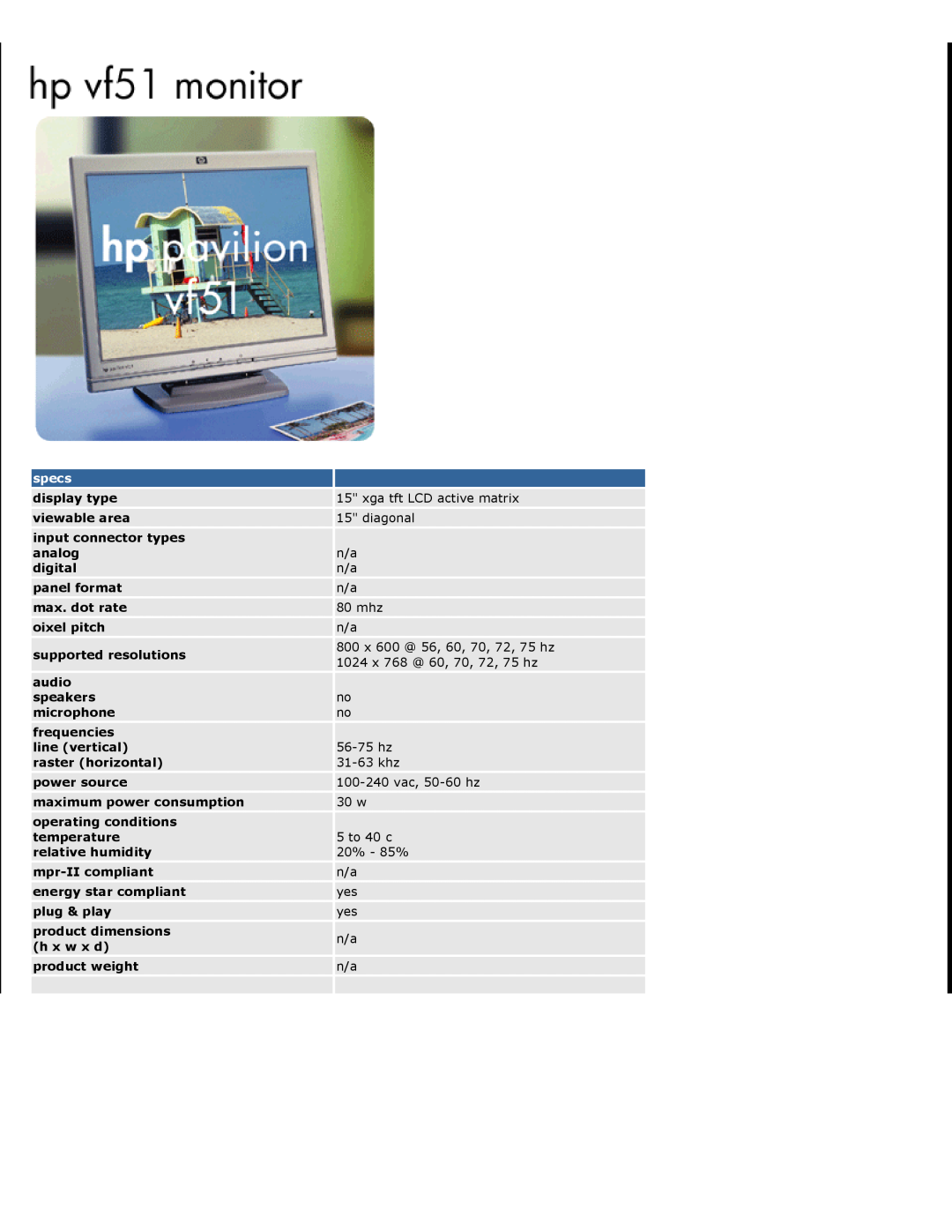 HP m703c 17 inch Bulk CRT, vf51 15 inch manual Hewlett-Packard Limited Warranty Statement, HP Pavilion Multimedia Display 