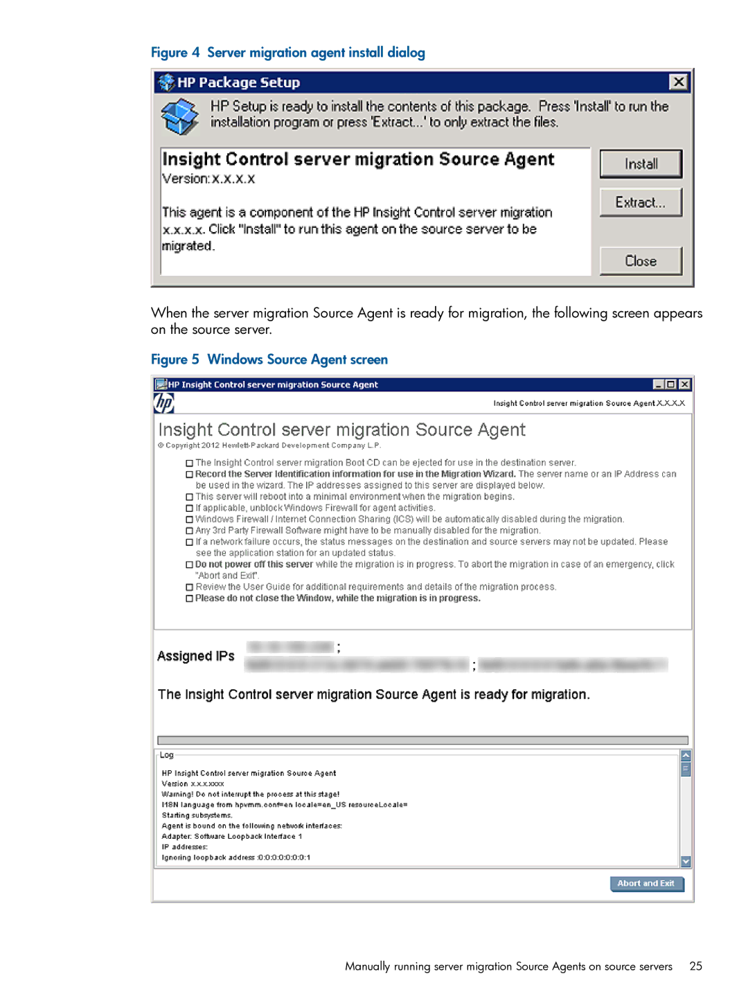 HP Virtual Connect Enterprise Manager Software manual Server migration agent install dialog 