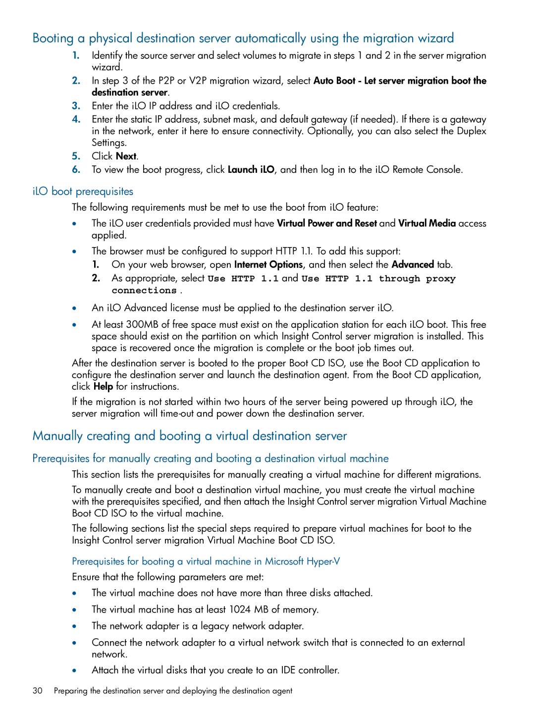 HP Virtual Connect Enterprise Manager Software manual Manually creating and booting a virtual destination server 